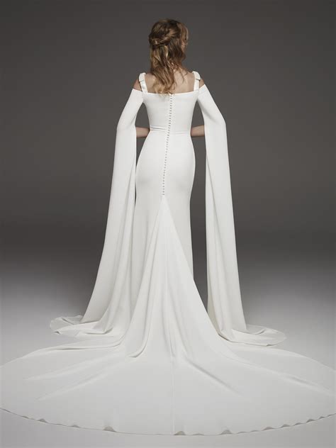 Minimal Crepe Wedding Gown With Cape Sleeves Modes Bridal Nz