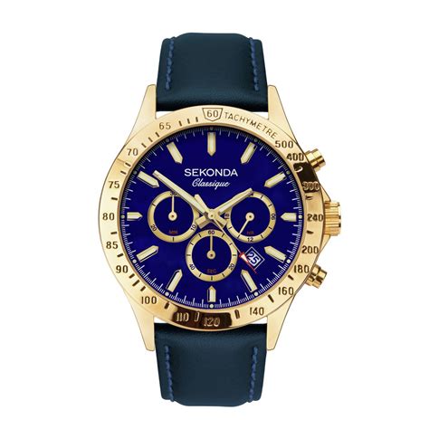 Sekonda Classique Mens Dual Time Blue Leather Strap Watch 9381861