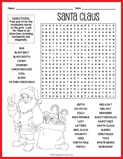 Santa Word Search Printable