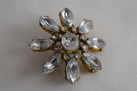 Silver Flower Brooch Vintage Rhinestone Pins Bling Brooch Etsy