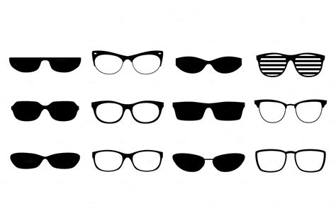 Eyeglasses Silhouettes Set Vector Graphics ~ Creative Market