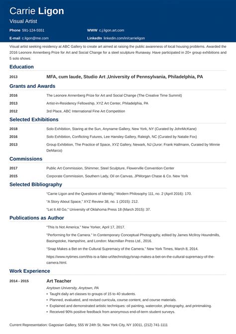 Artist Resume Sample—examples Templates And Guide For 2023