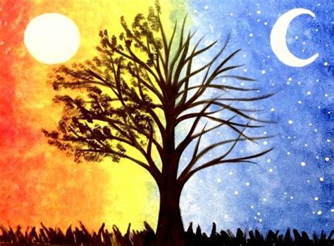 Day To Night Tree Night And Day Painting Night Painting Paint Sky