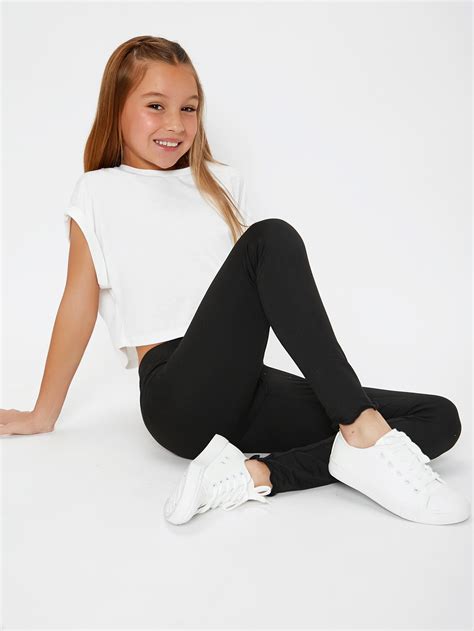 Shein Kids Evryday Girls High Waist Lettuce Trim Detail Leggings Shein