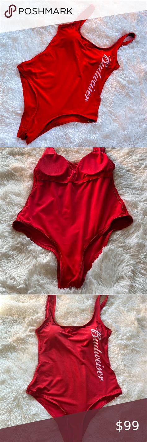Iconic Red Baywatch Lifeguard Style Swimsuit With Budweiser Logo Size