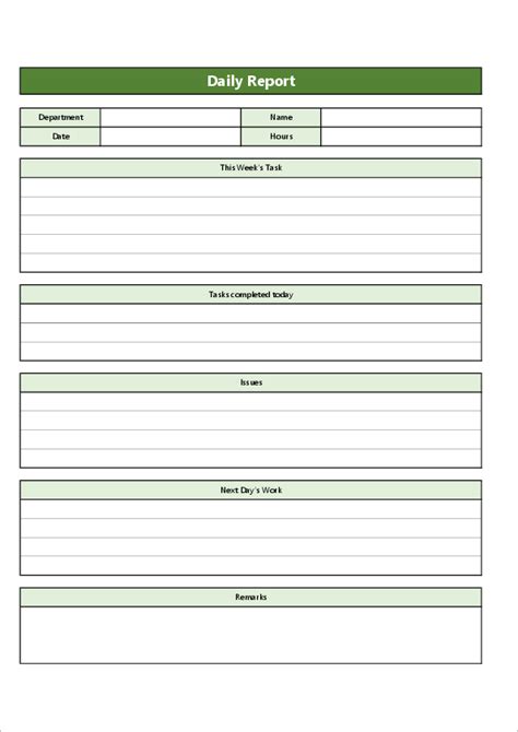 Blank Daily Report Sheet