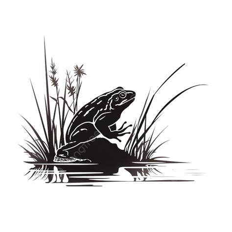 Frog And Reeds Silhouette Png Illustration Amphibian Animal Aqua Png