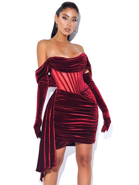 Office Miss Circle Priya Black Draping Corset High Slit Velvet Gown Corsets Shop Online Miss