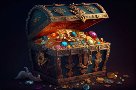 Treasure Chest Overflowing With Gold Coins And Precious Gems Stock