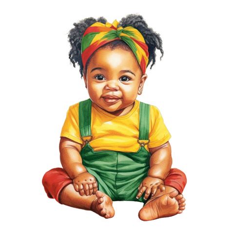 Cute Beautiful Red Yellow Green Juneteenth Baby Girl Watercolor Clipart