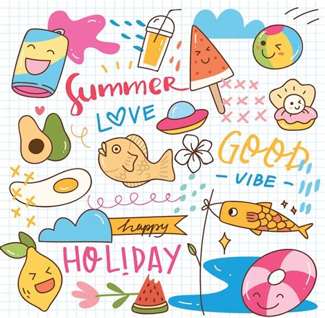 Premium Vector Summer Kawaii Doodle