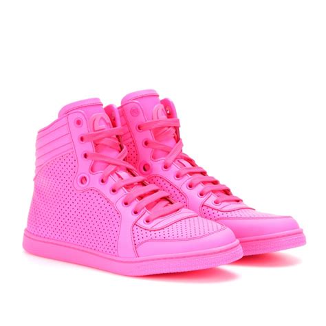 Gucci Hightop Neon Leather Sneakers In Pink Lyst
