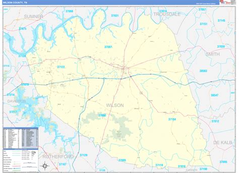 Wilson County Tn Zip Code Wall Map Basic Style By Marketmaps Mapsales