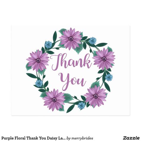 Purple Floral Thank You Daisy Lavender Flower Postcard Zazzle Thank