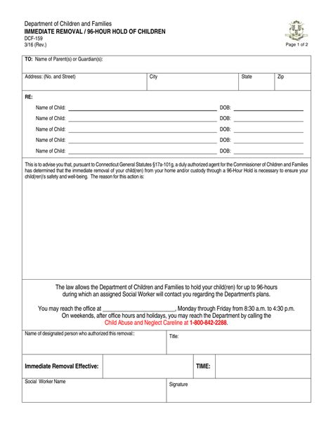 Form Dcf 159 Download Fillable Pdf Or Fill Online Immediate Removal