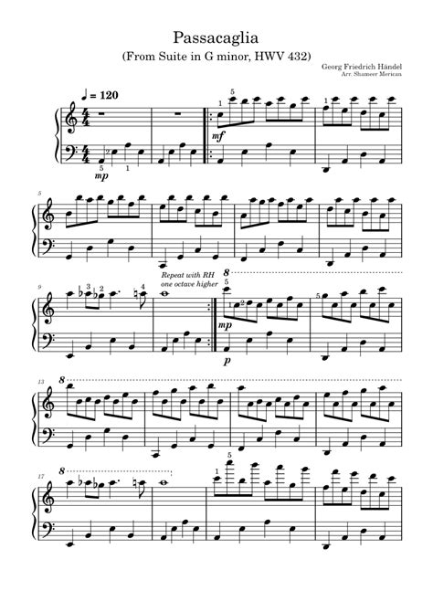 Passacaglia Georg Friedrich Händel Sheet Music For Piano Solo