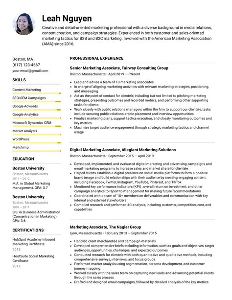 Marketing Associate Resume Example And Writing Tips For 2021