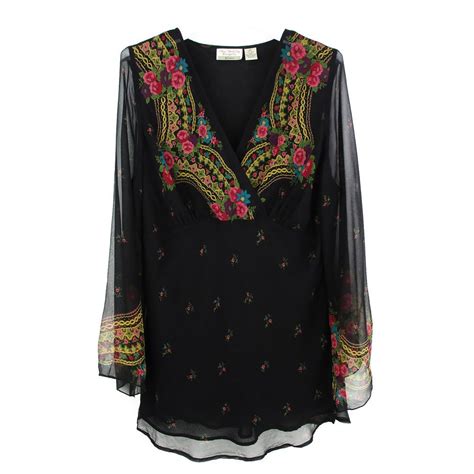 Womens 2x Tunic Top Plus Size Black Floral Silk Bell Sleeve Blouse Faux