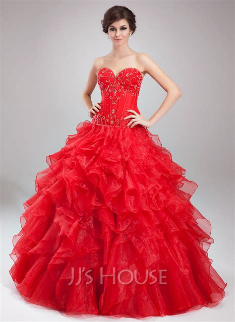 ball gown sweetheart floor length satin organza quinceanera dress with beading cascading ruffles