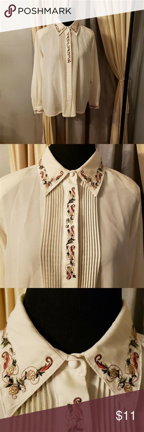 Button Down Shirt Cream White W Embroidery 14 Clothes Design