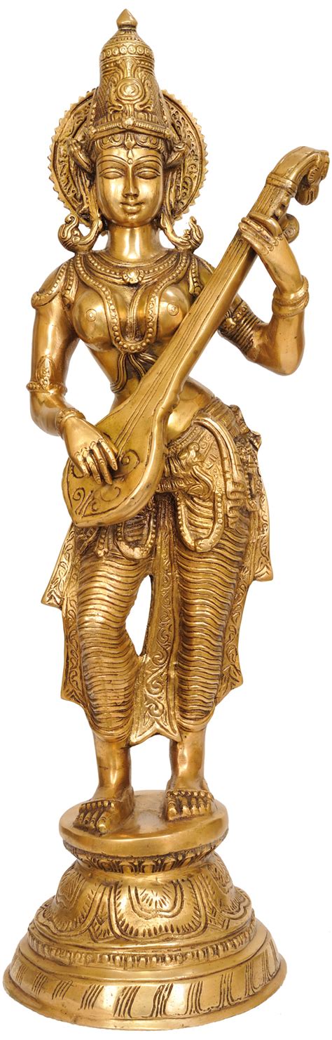 28 Handmade Brass Statue Of Goddess Saraswati Playing Veena Made In