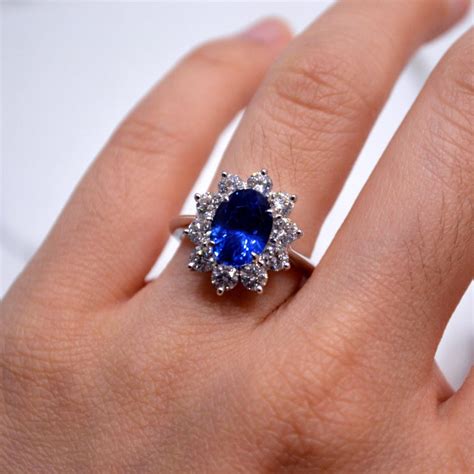 Oval sapphire halo engagement ring, daisy ring, diana ring. 3.33 Carat Ceylon Blue Sapphire Diamond Halo 18 Karat Gold ...