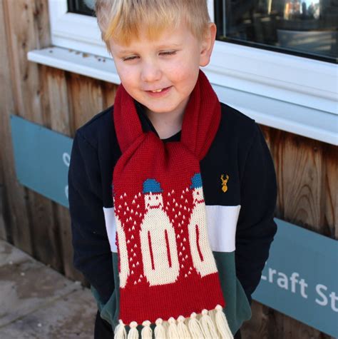 Childrens Snowman Scarf With Tassels Red Scarf With A Etsy