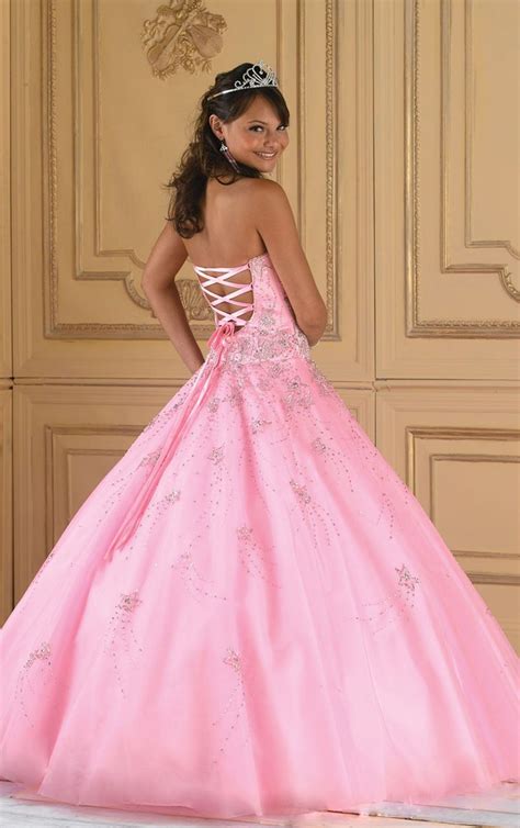 Classic Pink Princess Floor Length Organza Strapless Dress With Beading Weddingdress0010