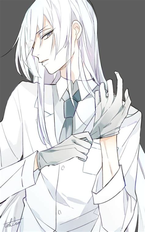 Anime Guy Long Hair White Hair Gloves Necktie SOFISTY