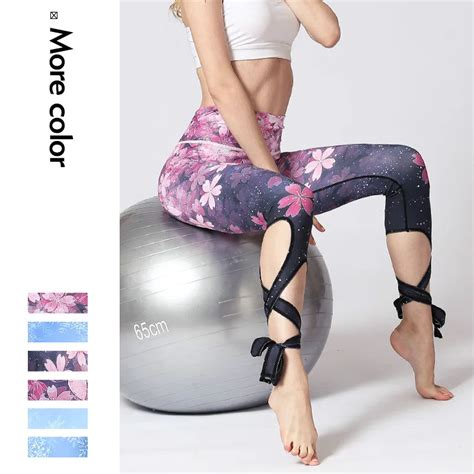 New Cherry Printed Yoga Pants Women Bandage Pant Slim Quick Dry Sports Leggings Yoga Tights