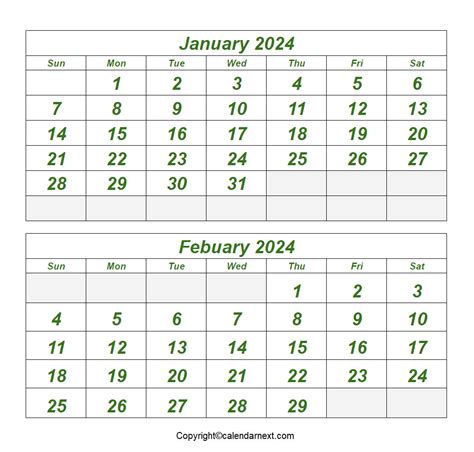 January February Calendar Calendar Next