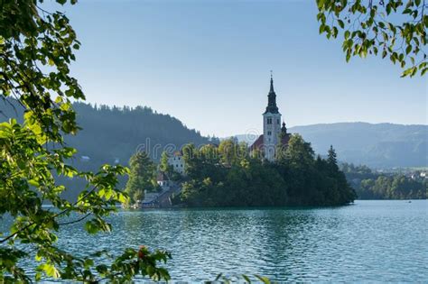 Lake Bled Slovenia Europe Mountains And Valley On Background Stock