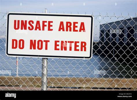 Unsafe Area Do Not Enter Sign On Chain Link Fence San Francisco