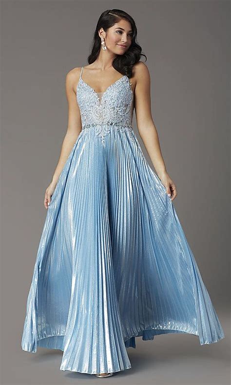 Sky Blue Long Prom Dress With Pleated Skirt Light Blue Prom Dress