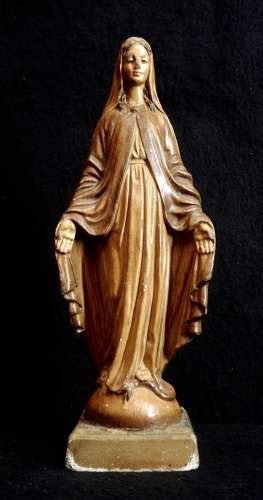 Antique Blessed Virgin Mary Standing On Snake Freestanding