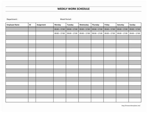 Printable Employee Work Schedule Template And Employee Work Schedule