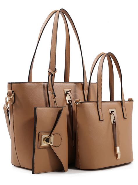 3-Piece Tote Handbag Set- Camel - Walmart.com