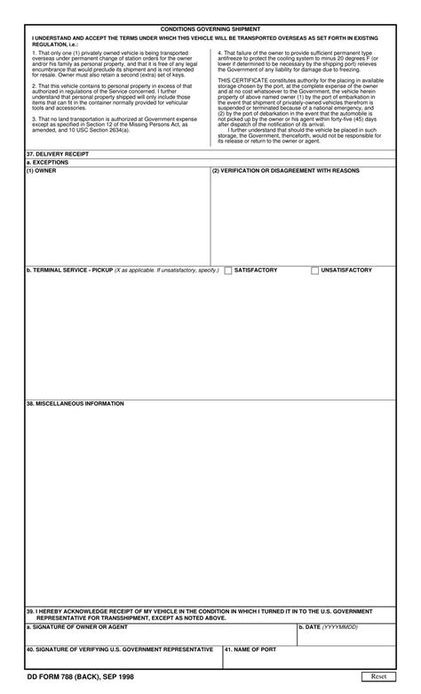 Dd Form 788 Download Fillable Pdf Or Fill Online Private Vehicle