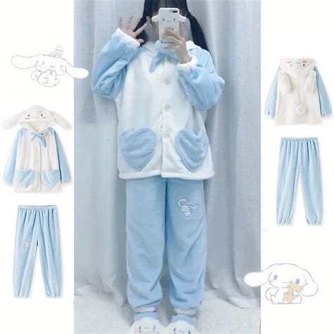 Kawaii Cinnamoroll Inspired Button Front Pajama Set Kawaii Fashion