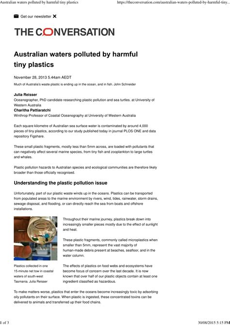 Pdf Australian Waters Polluted By Harmful Tiny Plastics
