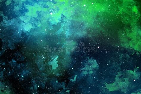 Light Blue And Green Colorful Dramatic Space With Colorful Galaxies And