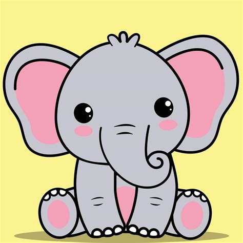 Cute Baby Elephant Kawaii Baby Elephant Sitting 13530831 Vector Art At