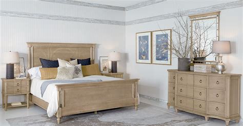 The look of wood furniture is classic and timeless. Roseline Light Oak Isla Panel Bedroom Set from ART ...