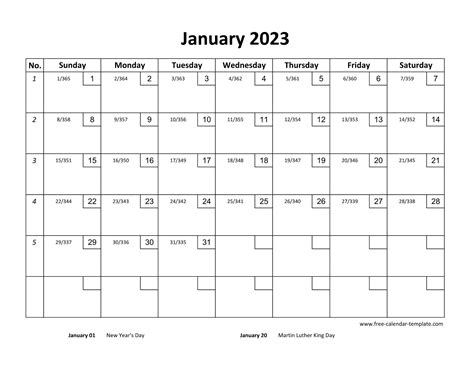 January Calendar 2023 Printable With Checkboxes Horizontal Free