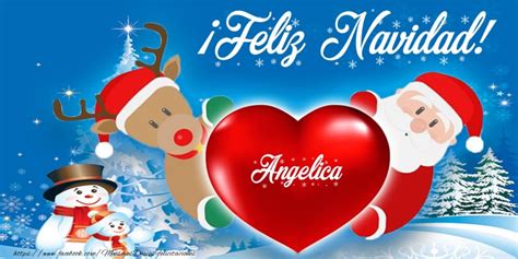 ¡feliz Navidad Angelica Corazón And Muñeco De Nieve And Papá Noel Felicitaciones De Navidad