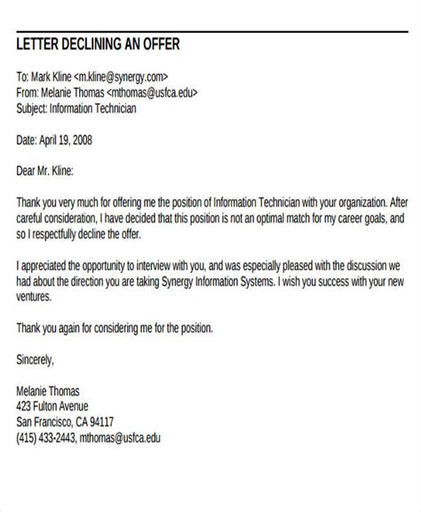 Offer Rejection Letter Template 5 Free Word Pdf Format Download