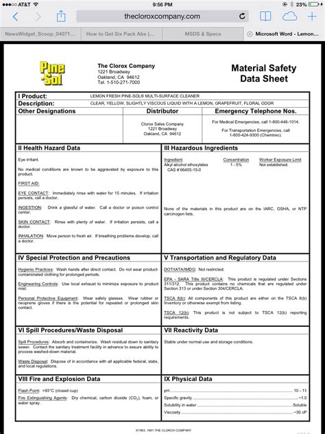Pine Sol Original Safety Data Sheet Headline News