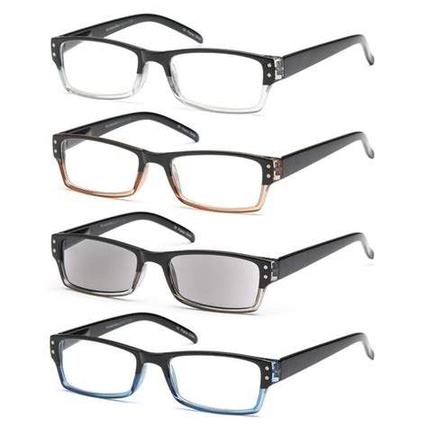 gamma ray readers 4 pack spring hinges rectangular reading glasses includes sun readers for men