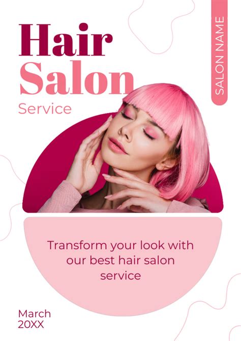 Hair Salon Ad With Pink Haired Young Woman Online Newsletter Template