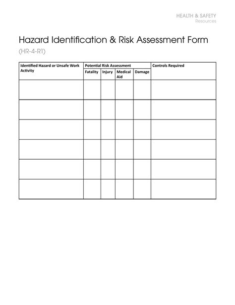 Hazard Identification Risk Assessment Form Health Safety